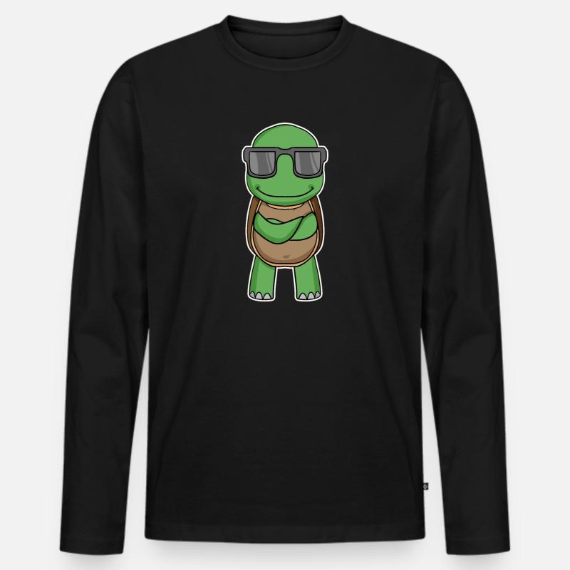 Schildkröte mit Brille - Männer Premium Bio Langarmshirt - Schwarz