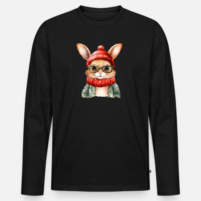 Kuschelbunny Winterlook mit Brille - Männer Premium Bio Langarmshirt - Schwarz