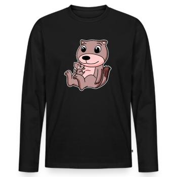 Wiesel Familie - Wiesel mit Baby - Männer Premium Bio Langarmshirt - Schwarz - Vorne - Nico (187cm)