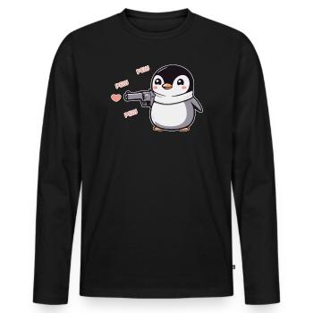 Pinguin mit Pistole Herzen Pew Pew Pew - Männer Premium Bio Langarmshirt - Schwarz - Vorne - Nico (187cm)