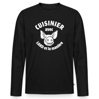 cuisinier, cuisinier, cochon - T-shirt manches longues Premium bio Homme - noir - Devant - Nico (187cm)