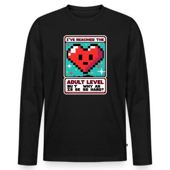 Retro Gaming Herz Adult Level - Männer Premium Bio Langarmshirt - Schwarz - Vorne - Nico (187cm)