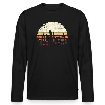 Retro Sunset City Silhouette - Men's Premium Organic Long Sleeve Shirt - black - Front - Nico (187cm)
