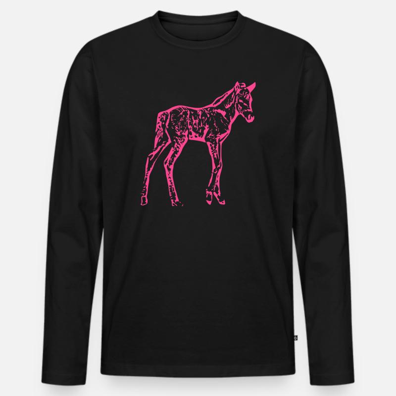 Pferd rosa pink - Männer Premium Bio Langarmshirt - Schwarz