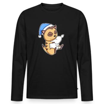 Meerkat with pillow and sleepy cap - Men's Premium Organic Long Sleeve Shirt - black - Front - Nico (187cm)