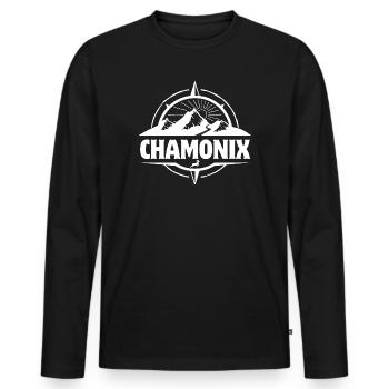 Chamonix, station de ski, piste de ski - T-shirt manches longues Premium bio Homme - noir - Devant - Nico (187cm)