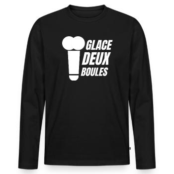 glace deux boules, crème glacée, glace humour - T-shirt manches longues Premium bio Homme - noir - Devant - Nico (187cm)