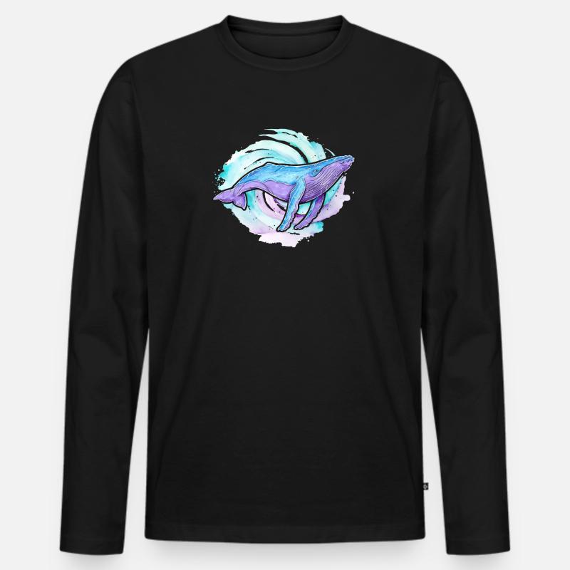 Buckelwal Aquarell - Männer Premium Bio Langarmshirt - Schwarz