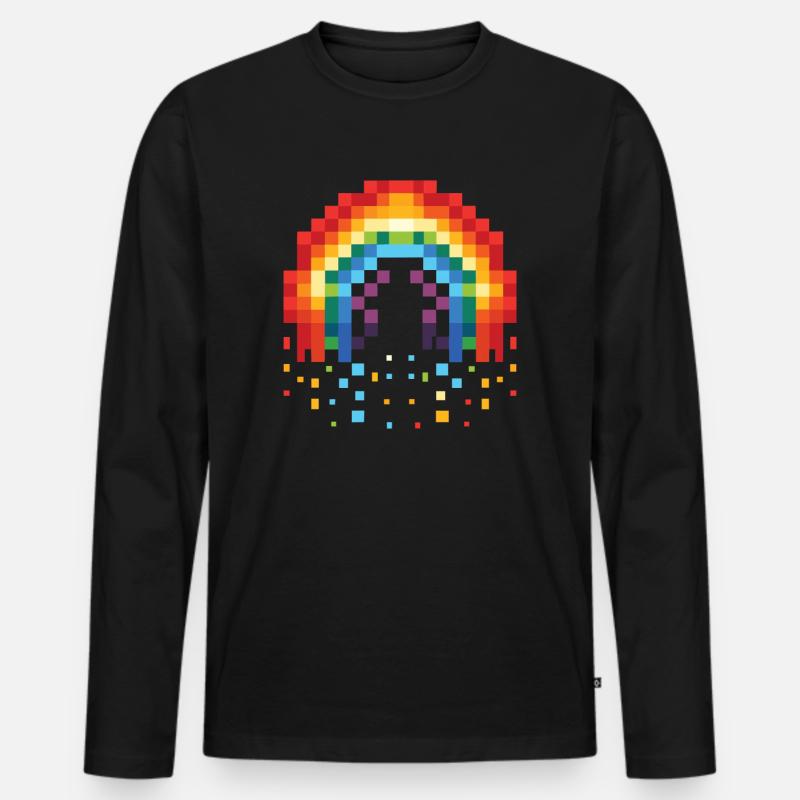 Pixel Art Regenbogen 8-Bit Retro - Männer Premium Bio Langarmshirt - Schwarz