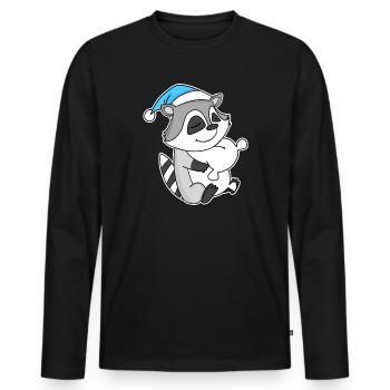 Raccoon with pillow and sleepy cap - Men's Premium Organic Long Sleeve Shirt - black - Front - Nico (187cm)
