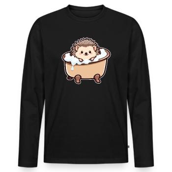 Hérisson mignon dans la baignoire - T-shirt manches longues Premium bio Homme - noir - Devant - Nico (187cm)
