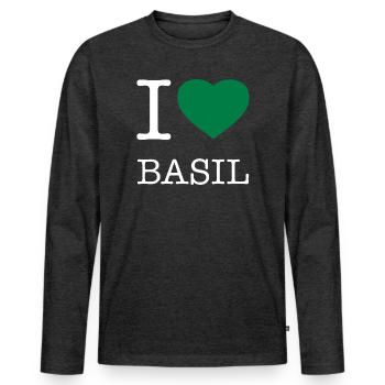 I LOVE BASIL Basilikum - Männer Premium Bio Langarmshirt - Anthrazit meliert - Vorne - Nico (187cm)