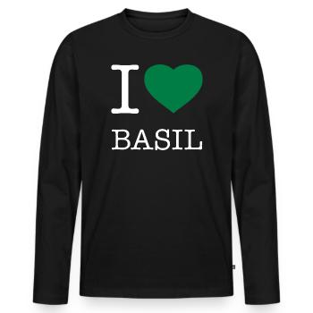 J’AIME LE BASILIC Basilikum - T-shirt manches longues Premium bio Homme - noir - Devant - Nico (187cm)