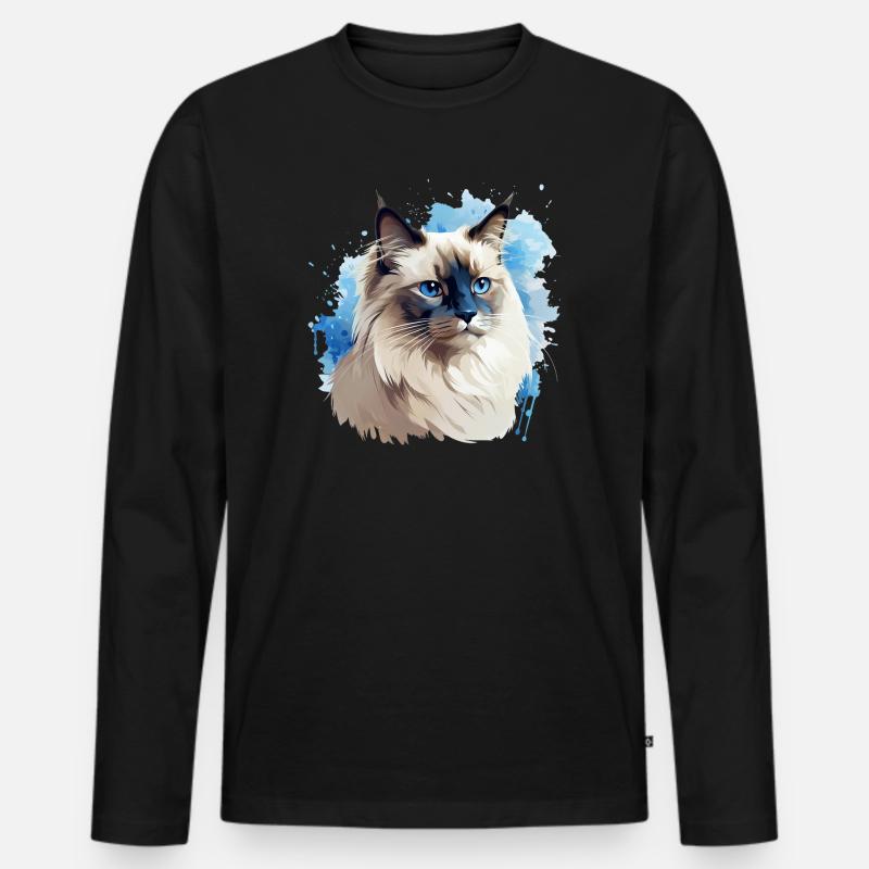 Katze Kopf Heilige Birma - Männer Premium Bio Langarmshirt - Schwarz