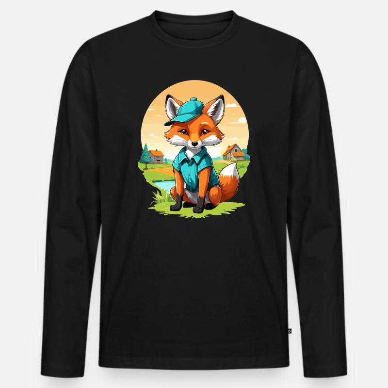 Fuchs mit Mütze - Männer Premium Bio Langarmshirt - Schwarz