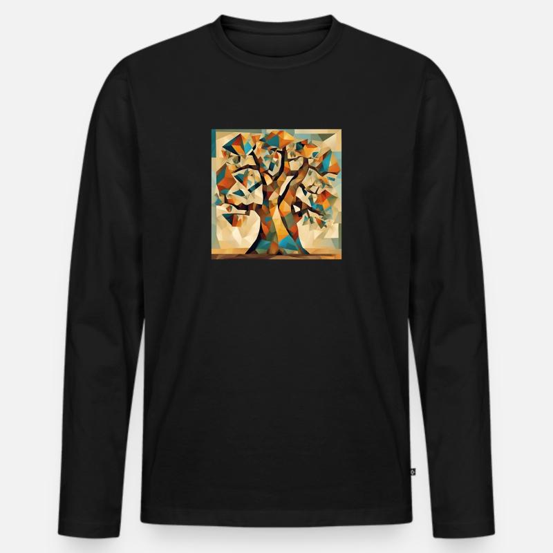 Herbstbaum in Geometrie - Männer Premium Bio Langarmshirt - Schwarz
