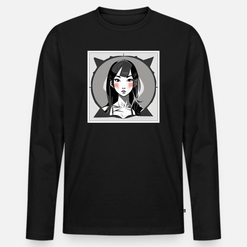 Errötendes Manga-Mädchen - Männer Premium Bio Langarmshirt - Schwarz
