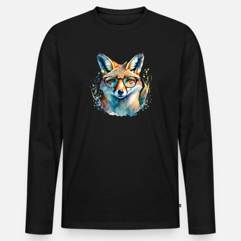 Fuchs mit Brille - Männer Premium Bio Langarmshirt - Schwarz