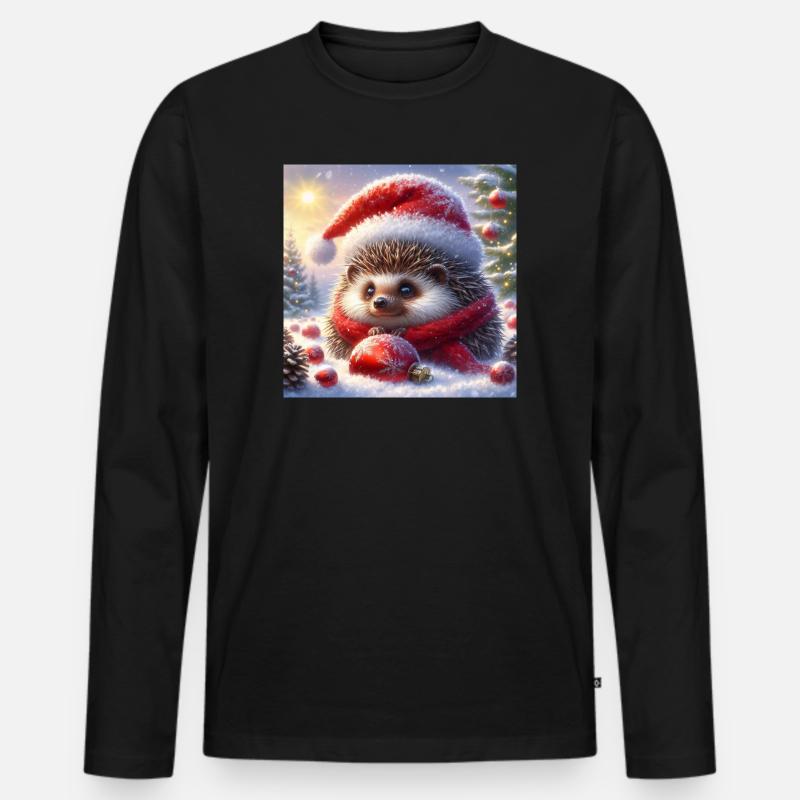 Weihnachts-Igel - Männer Premium Bio Langarmshirt - Schwarz
