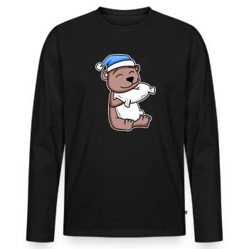 Bear with pillow and sleeping cap - Men's Premium Organic Long Sleeve Shirt - black - Front - Nico (187cm)