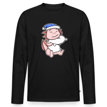Axolotl with pillow and sleepy cap - Men's Premium Organic Long Sleeve Shirt - black - Front - Nico (187cm)
