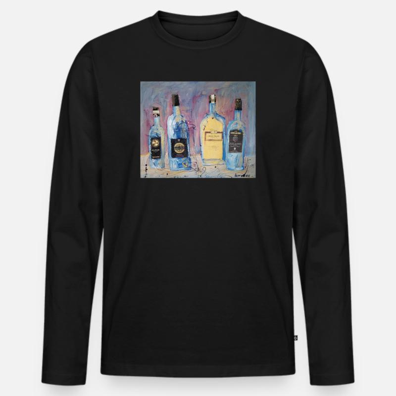 Expressive Weinflaschen vier Freunde - Männer Premium Bio Langarmshirt - Schwarz