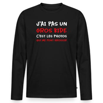 J’ai pas un gros bide les photos qui font grossir - T-shirt manches longues Premium bio Homme - noir - Devant - Nico (187cm)