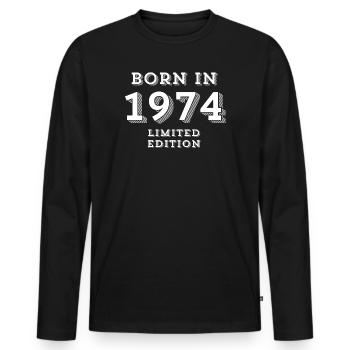 1974, year 1974, year of birth - Men's Premium Organic Long Sleeve Shirt - black - Front - Nico (187cm)