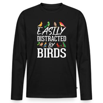 Facilement distrait par les oiseaux - T-shirt manches longues Premium bio Homme - noir - Devant - Nico (187cm)