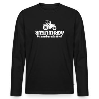 Bauer, Bauer, Bauer, Traktor - Männer Premium Bio Langarmshirt - Schwarz - Vorne - Nico (187cm)