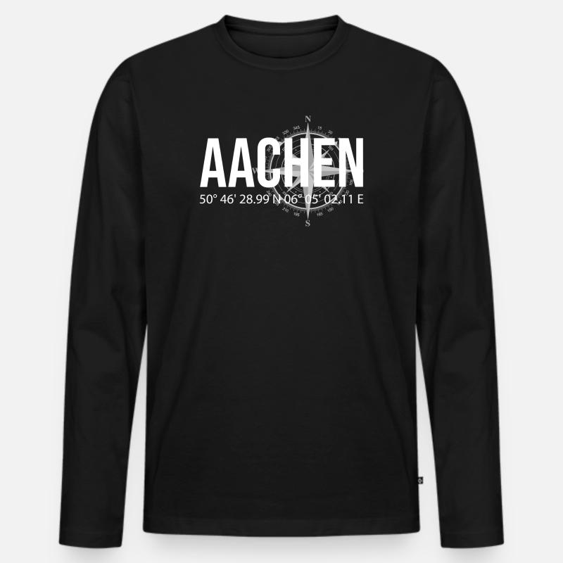 Koordinaten Aachen - Männer Premium Bio Langarmshirt - Schwarz