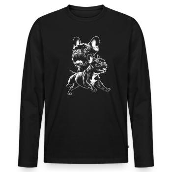 Cute French Bulldog as a Cool Portrait - Men's Premium Organic Long Sleeve Shirt - black - Front - Nico (187cm)
