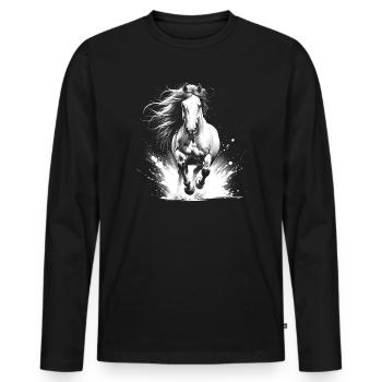 Cheval cool au galop comme portrait - T-shirt manches longues Premium bio Homme - noir - Devant - Nico (187cm)