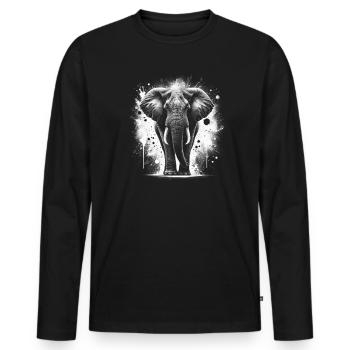 Elephant as a portrait with cool paint splashes - Men's Premium Organic Long Sleeve Shirt - black - Front - Nico (187cm)
