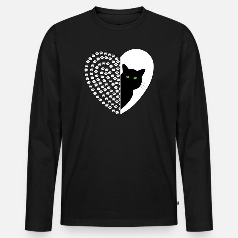 Schwarze Katze mit Blumenmuster - Männer Premium Bio Langarmshirt - Schwarz