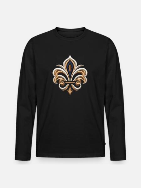 Elegant Fleur-de-Lis Embroidery - Men's Premium Organic Long Sleeve Shirt - black