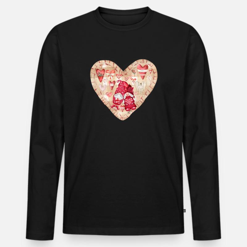 Verliebte Gartenzwerge Herz Design - Männer Premium Bio Langarmshirt - Schwarz