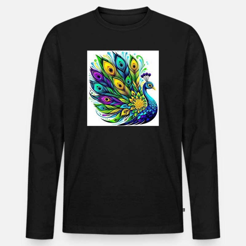 Pfau - Männer Premium Bio Langarmshirt - Schwarz