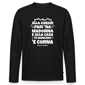 Kalabrien T-Shirt Kalabrische Sprichwörter Weisheit - Männer Premium Bio Langarmshirt - Schwarz - Vorne - Nico (187cm)