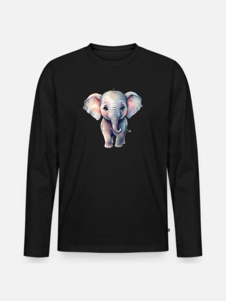PastellElefant im Aquarellstil - Männer Premium Bio Langarmshirt - Schwarz