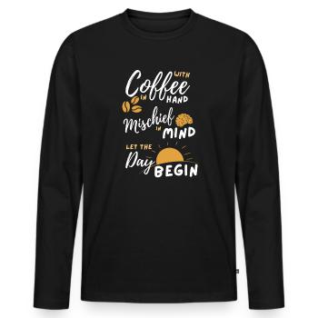 Coffee Mischief Sunrise Day Begins - Men's Premium Organic Long Sleeve Shirt - black - Front - Nico (187cm)