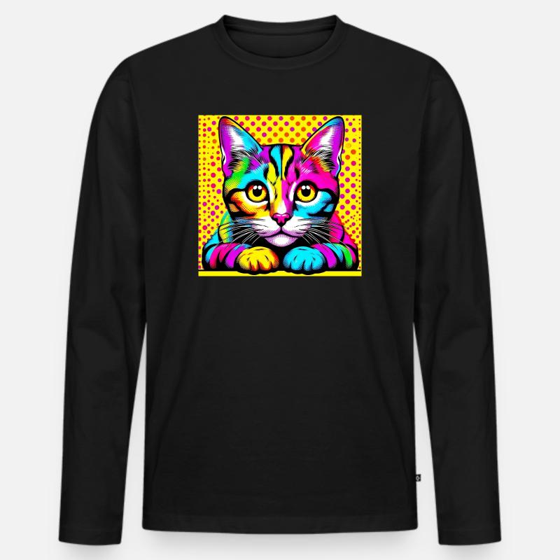 Katze Pop Art - Männer Premium Bio Langarmshirt - Schwarz