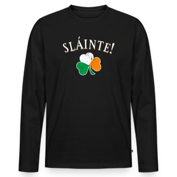Slainte Ireland Toast Shamrock Patrick’s Day - T-shirt manches longues Premium bio Homme - noir - Devant - Nico (187cm)