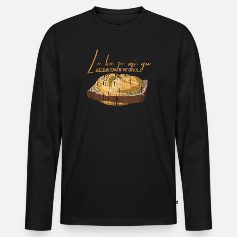 Leberkas Semmerl mit Gurkerl – Dialekt - Männer Premium Bio Langarmshirt - Schwarz