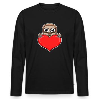 Faultier Herz Romantisch - Männer Premium Bio Langarmshirt - Schwarz - Vorne - Nico (187cm)