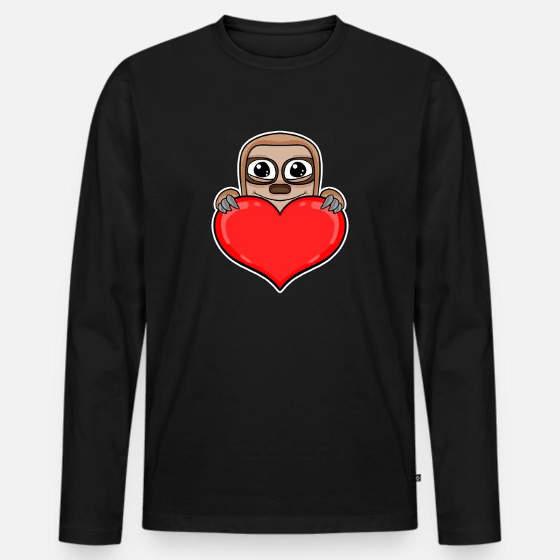 Faultier Herz Romantisch - Männer Premium Bio Langarmshirt - Schwarz