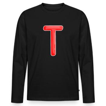 Letter T Initial Letter - Men's Premium Organic Long Sleeve Shirt - black - Front - Nico (187cm)