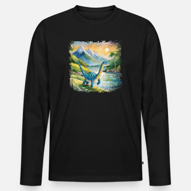 Niedlicher junger Thesaurus Kinderbuchstil Aquarel - Männer Premium Bio Langarmshirt - Schwarz