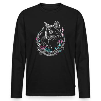 Chat Oeufs de Pâques Chat de Pâques - T-shirt manches longues Premium bio Homme - noir - Devant - Nico (187cm)