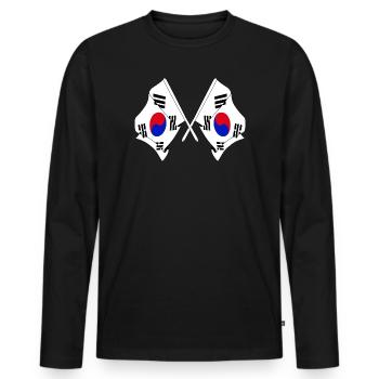 Deux drapeaux croisés de la Corée du Sud - T-shirt manches longues Premium bio Homme - noir - Devant - Nico (187cm)